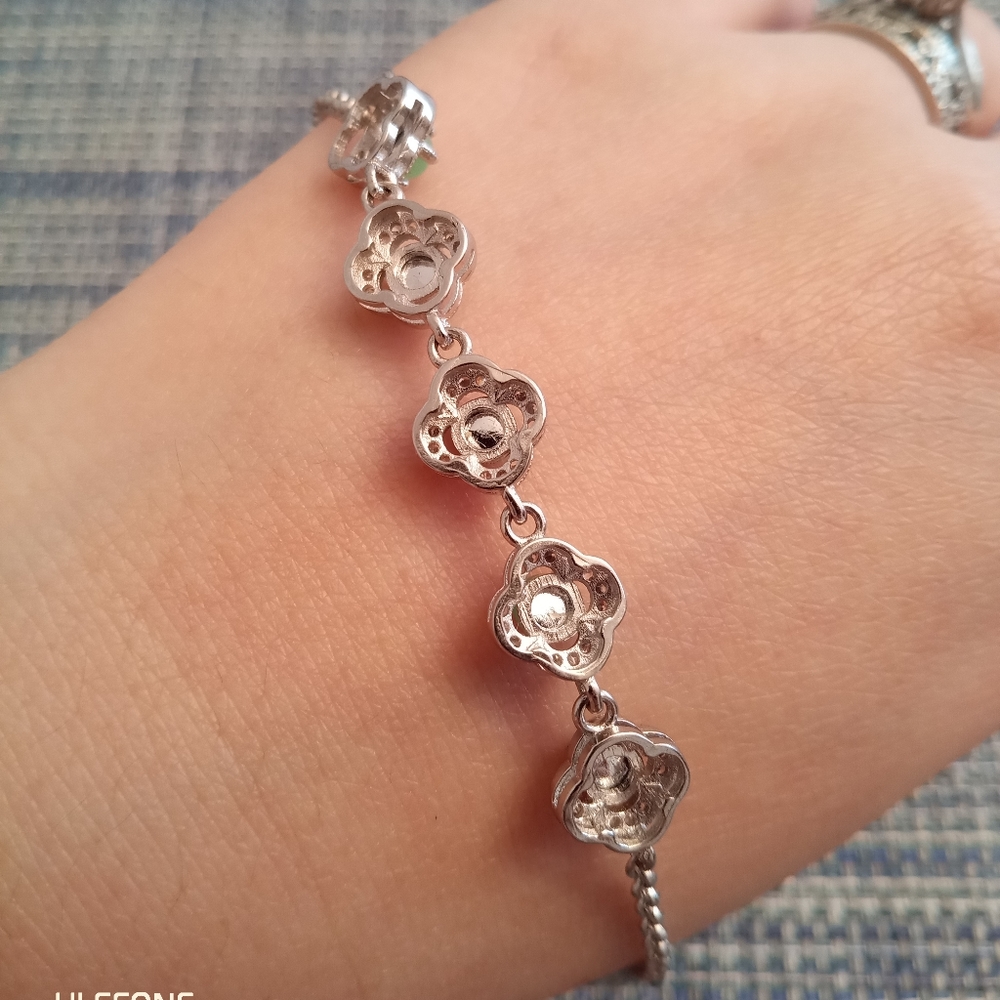 Burmese Jadeite Jade Sterling Silver Bracelet - Picture 8 of 8